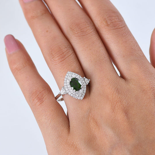 D'Joy AA Natürlicher Chromdiopsid, Moissanit AGI zertifiziert Ring 925 Silber Rhodiniert (Größe 18.00) ca. 2,20 ct