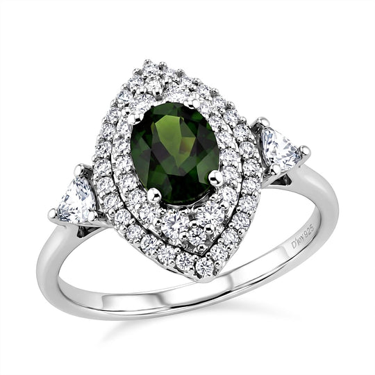 D'Joy AA Natürlicher Chromdiopsid, Moissanit AGI zertifiziert Ring 925 Silber Rhodiniert (Größe 18.00) ca. 2,20 ct