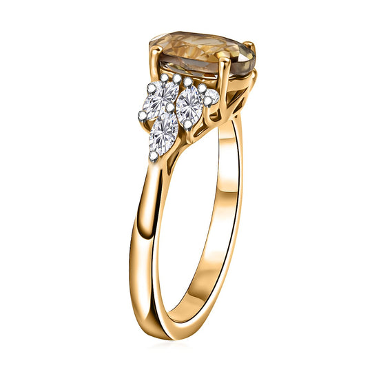D'Joy AA Turkizit, Moissanit AGI zertifiziert Ring 925 Silber 750 Gelbgold vermeil (Größe 20.00) ca. 1,89 ct