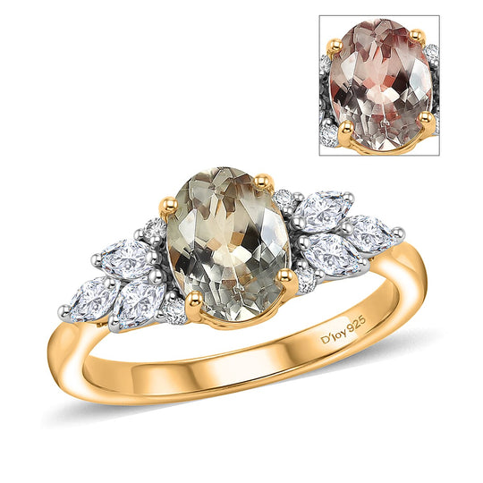 D'Joy AA Turkizit, Moissanit AGI zertifiziert Ring 925 Silber 750 Gelbgold vermeil (Größe 20.00) ca. 1,89 ct