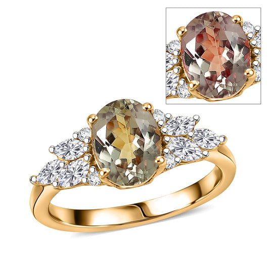 D'Joy AA Turkizit, Moissanit AGI zertifiziert Ring 925 Silber 750 Gelbgold vermeil (Größe 20.00) ca. 1,89 ct