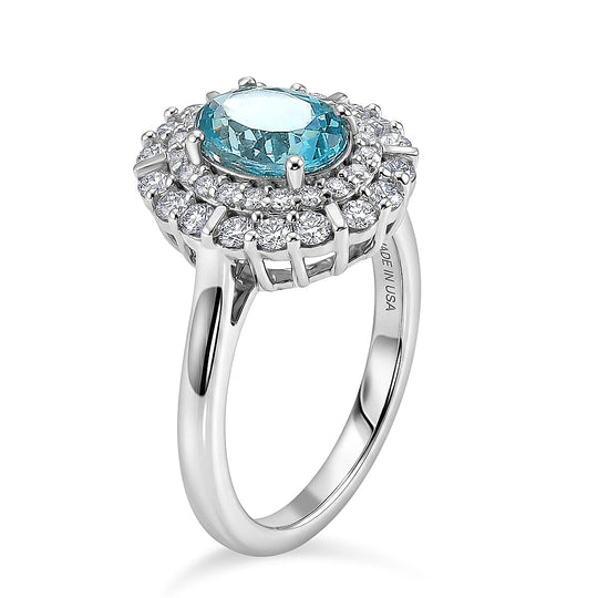 D'Joy AA Paraiba-Apatit, Moissanit AGI zertifiziert Ring 925 Silber Rhodiniert (Größe 18.00) ca. 2,17 ct