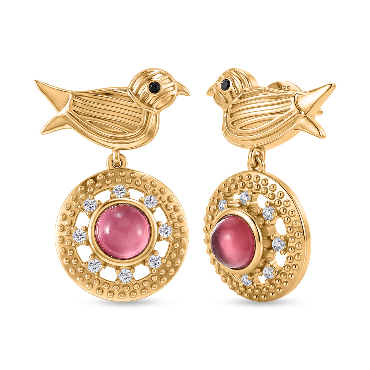 EVER TRUE Flamingo Mondstein, Weißer Zirkon Ohrringe 950 Kupfer 750 Vergoldet ca. 2.27 ct