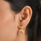EVER TRUE Flamingo Mondstein, Weißer Zirkon Ohrringe 950 Kupfer 750 Vergoldet ca. 2,27 ct.