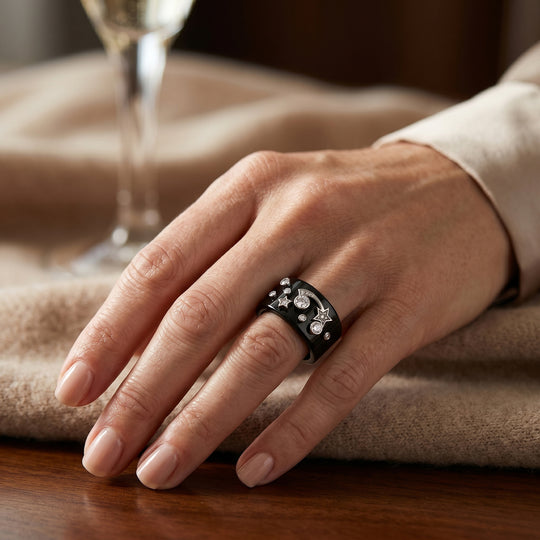 D'Joy Gefärbte schwarze Jade, Lab Grown Diamant Ring 925 Silber Rhodiniert (Größe 17.00) ca. 25,34 ct