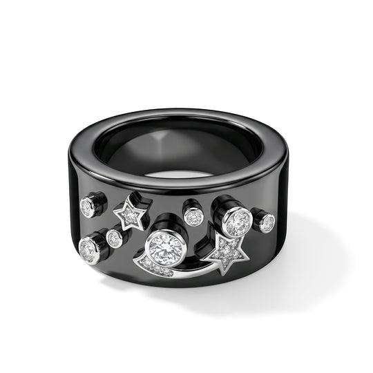 D'Joy Gefärbte schwarze Jade, Lab Grown Diamant Ring 925 Silber Rhodiniert (Größe 17.00) ca. 25,34 ct