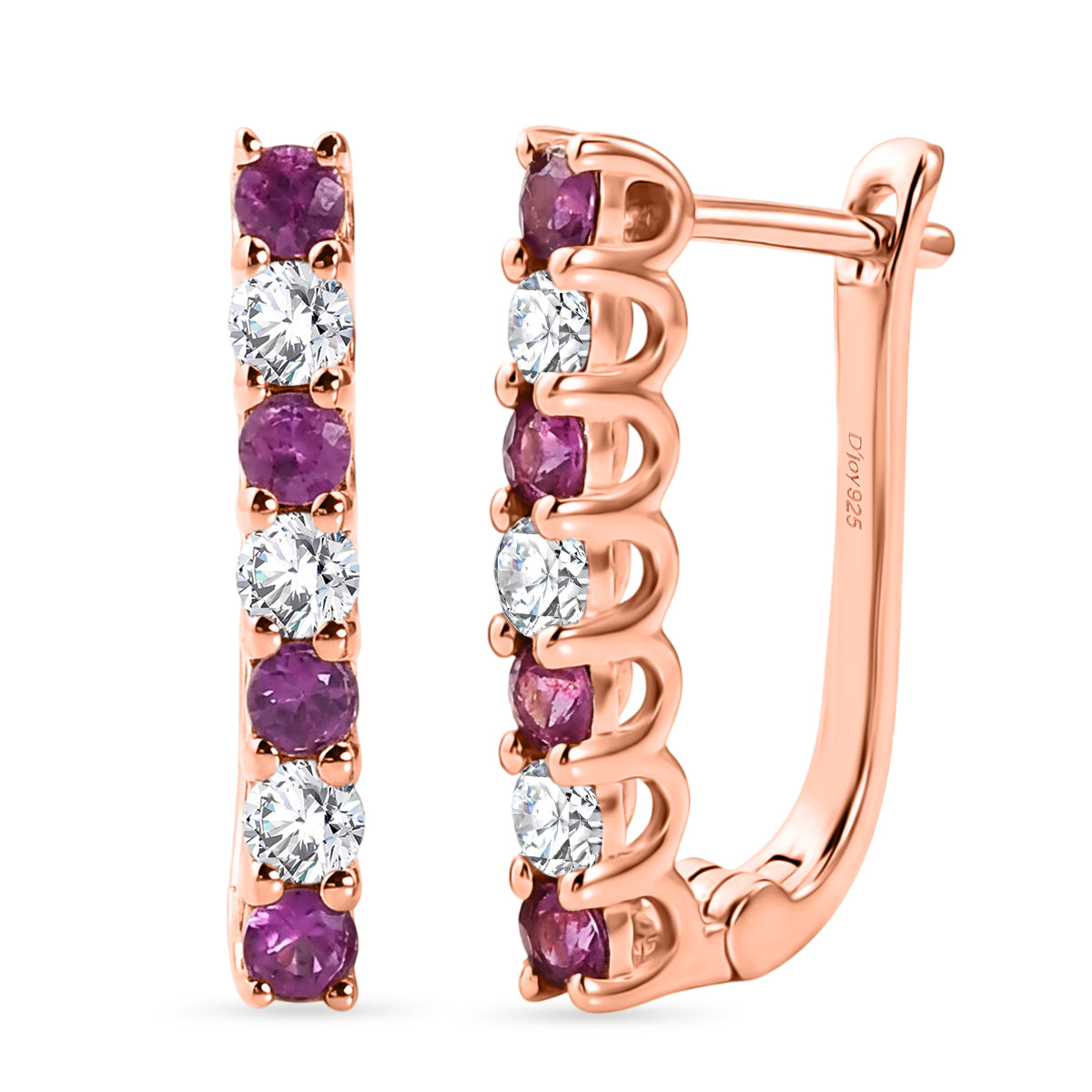 D'Joy Rosa Saphir, Moissanit Ohrringe 925 Silber 750 Roségold vermeil ca. 0,89 ct.