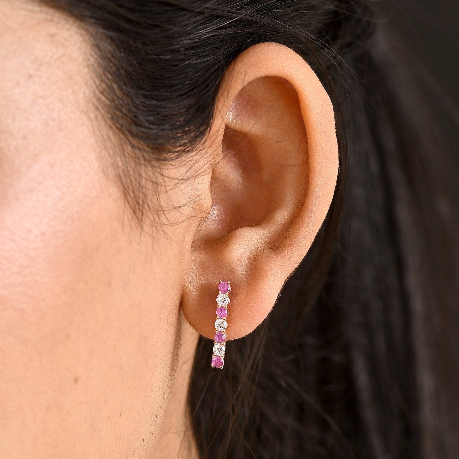 D'Joy Rosa Saphir und Moissanit Ohrringe, 925 Silber 750 Roségold Vermeil - 0,89 ct.