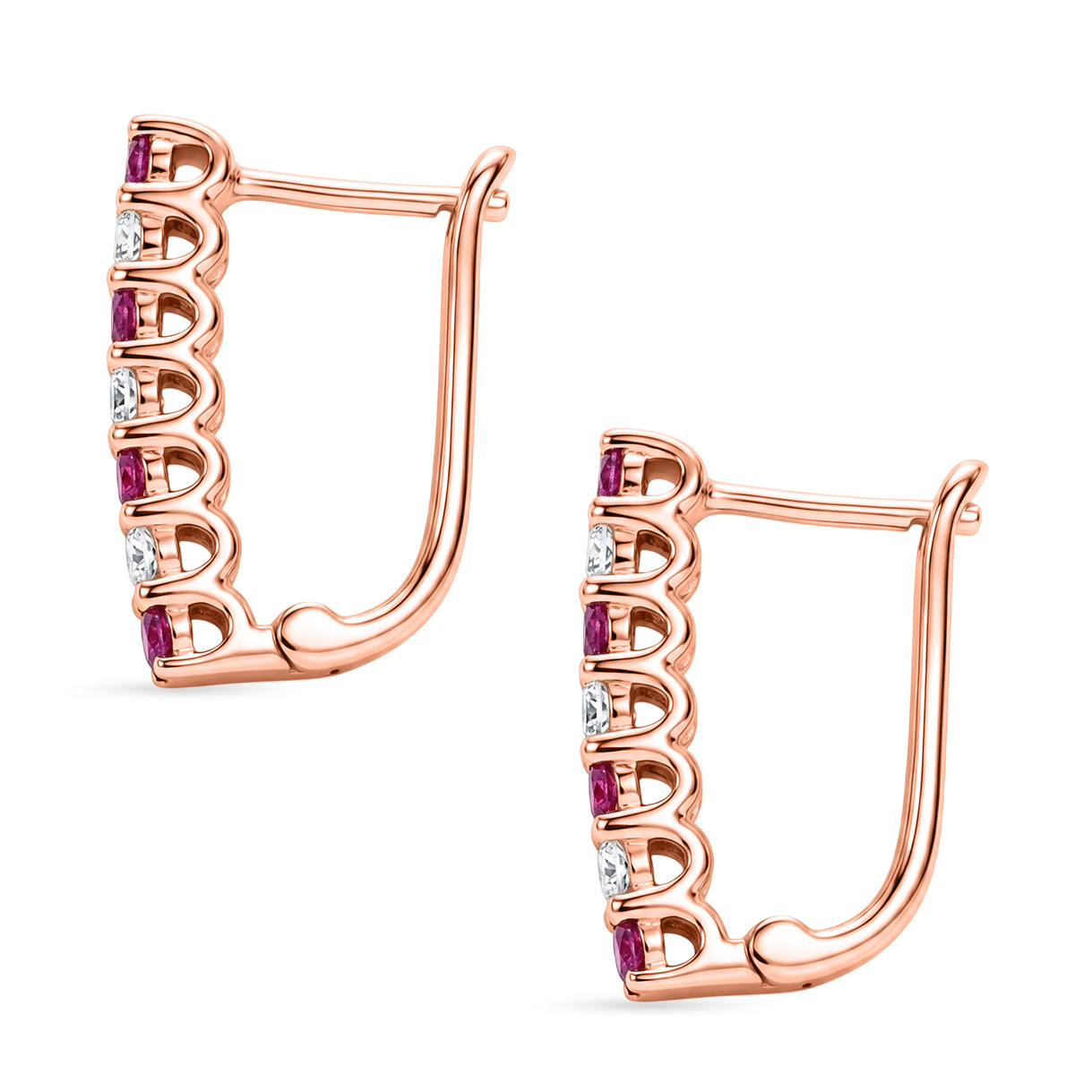 D'Joy Rosa Saphir und Moissanit Ohrringe, 925 Silber 750 Roségold Vermeil - 0,89 ct.