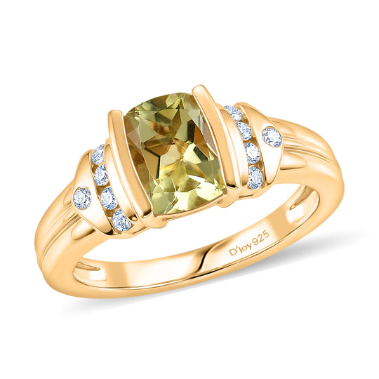 D'Joy AAA Ouro Verde-Quarz, Weißer Zirkon Ring 925 Silber 750 Vergoldet (Größe 19.00) ca. 1,59 ct