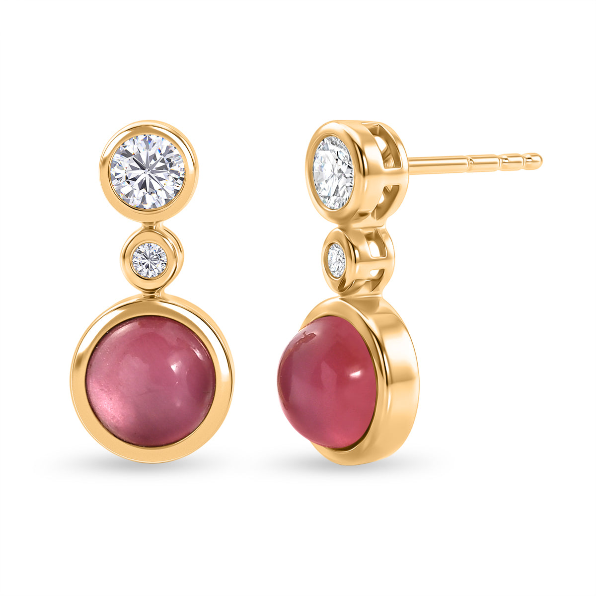 D'Joy Flamingo Mondstein, Moissanit Ohrringe 925 Silber 750 Gelbgold vermeil ca. 3,22 ct.