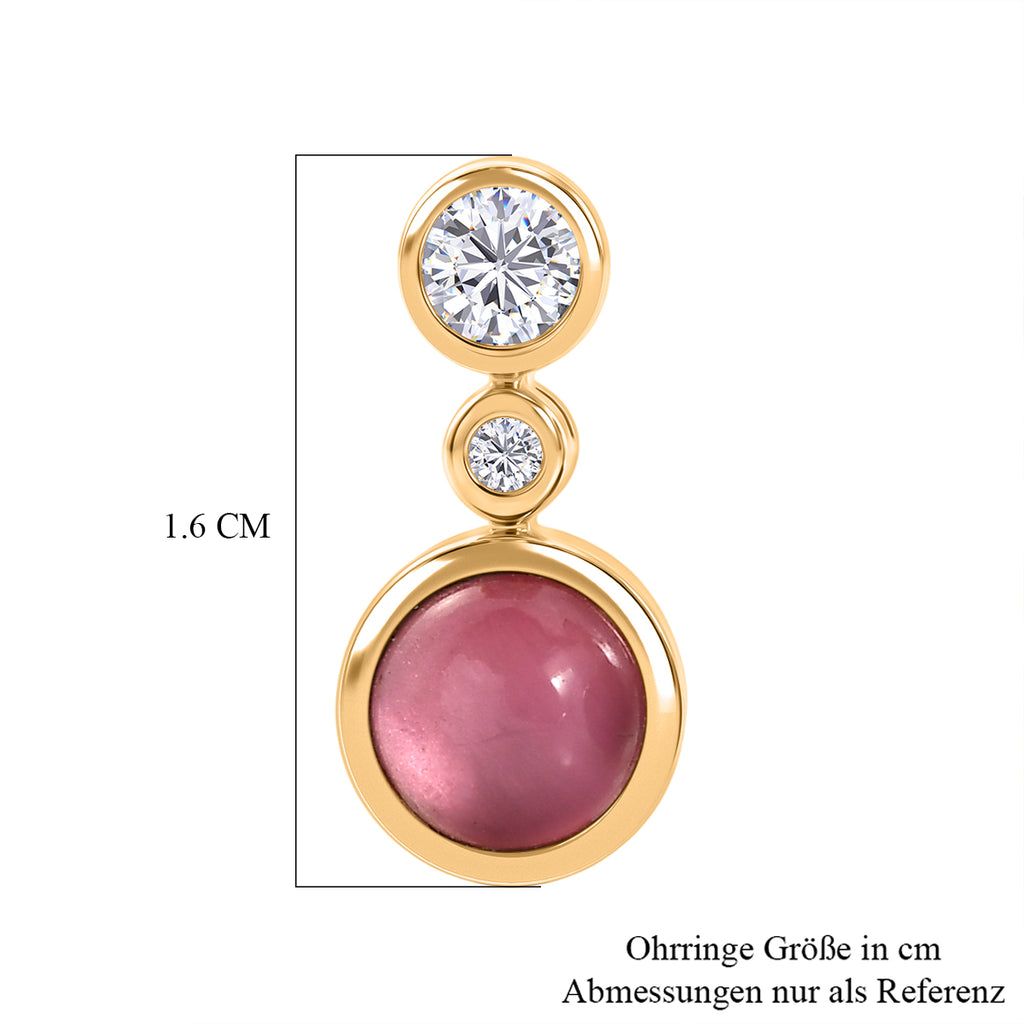 D'Joy Flamingo Mondstein, Moissanit Ohrringe 925 Silber 750 Gelbgold vermeil ca. 3,22 ct.