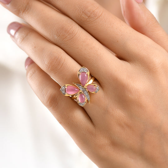 D'Joy Flamingo Mondstein Ring 925 Silber 750 Gelbgold vermeil (Größe 19.00) ca. 3,08 ct
