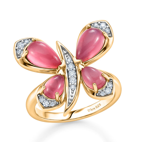 D'Joy Flamingo Mondstein Ring 925 Silber 750 Gelbgold vermeil (Größe 19.00) ca. 3,08 ct