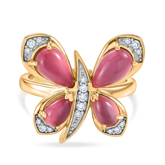 D'Joy Flamingo Mondstein Ring 925 Silber 750 Gelbgold vermeil (Größe 19.00) ca. 3,08 ct