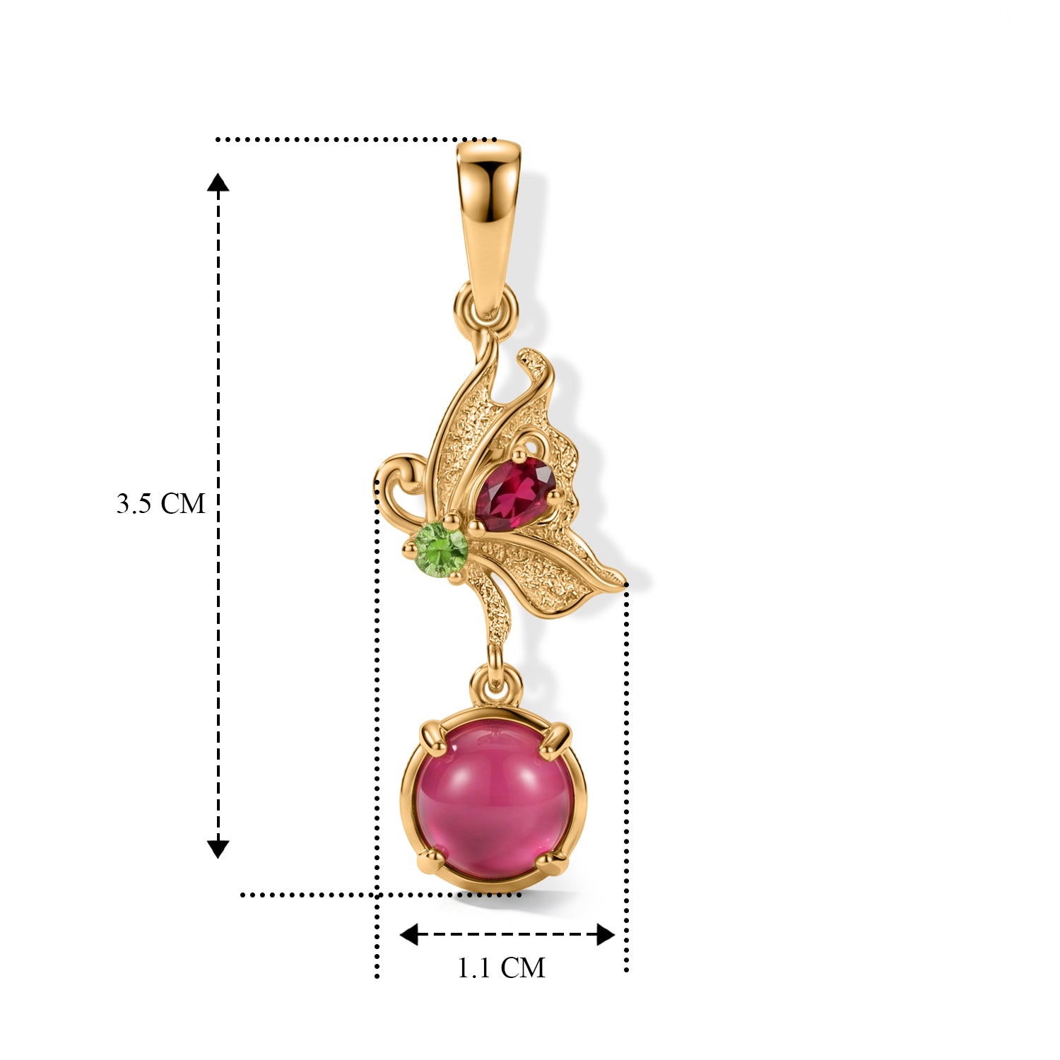 D'Joy Flamingo Mondstein, Natürlicher Rhodolith Granat Anhänger 925 Silber 750 Vergoldet ca. 1.66 ct