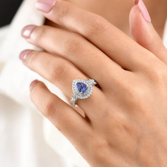 D'Joy AA Tansanit, Moissanit AGI zertifiziert Ring 925 Silber Rhodiniert (Größe 20.00) ca. 1,79 ct