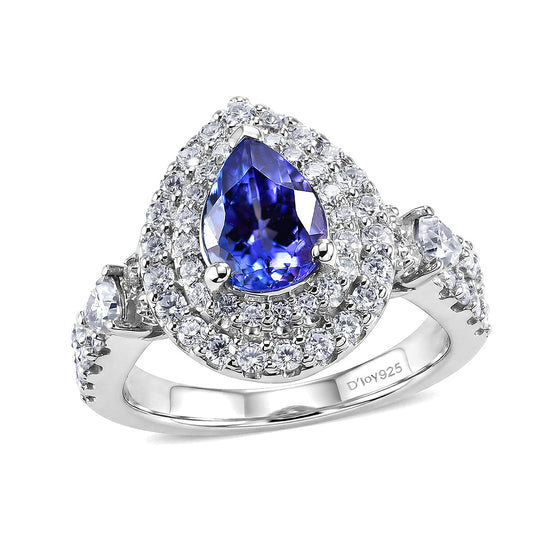D'Joy AA Tansanit, Moissanit AGI zertifiziert Ring 925 Silber Rhodiniert (Größe 20.00) ca. 1,79 ct