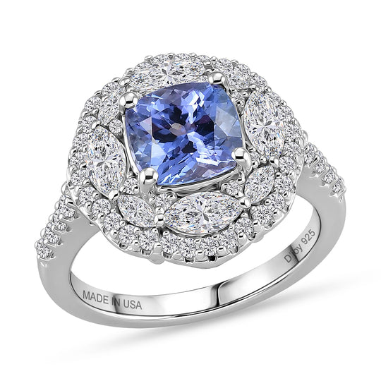 D'Joy AA Tansanit, Moissanit Ring 925 Silber Rhodiniert (Größe 17.00) ca. 3,05 ct