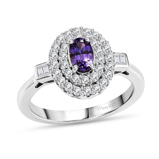 D'Joy AA Lila Spinell, Moissanit AGI zertifiziert Ring 925 Silber Rhodiniert (Größe 18.00) ca. 1,10 ct