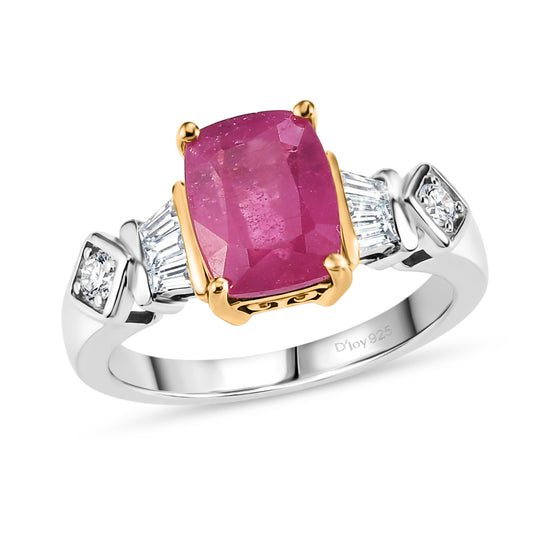 D'Joy Ilakaka Rosa Saphir (Fissure gefüllt), Weißer Zirkon Ring 925 Silber Rhodiniert und 750 Gelbgold Vermeil (Größe 21.00) ca. 3,36 ct