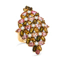 D'Joy AA Multi-Turmalin und Zirkon Cluster Cocktail Ring, 925 Silber 750 Gelbgold Vermeil - 9,52 ct.