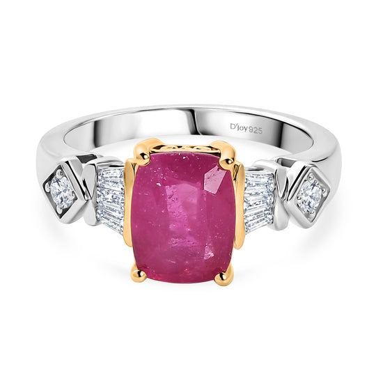 D'Joy Ilakaka Rosa Saphir (Fissure gefüllt), Weißer Zirkon Ring 925 Silber Rhodiniert und 750 Gelbgold Vermeil (Größe 21.00) ca. 3,36 ct