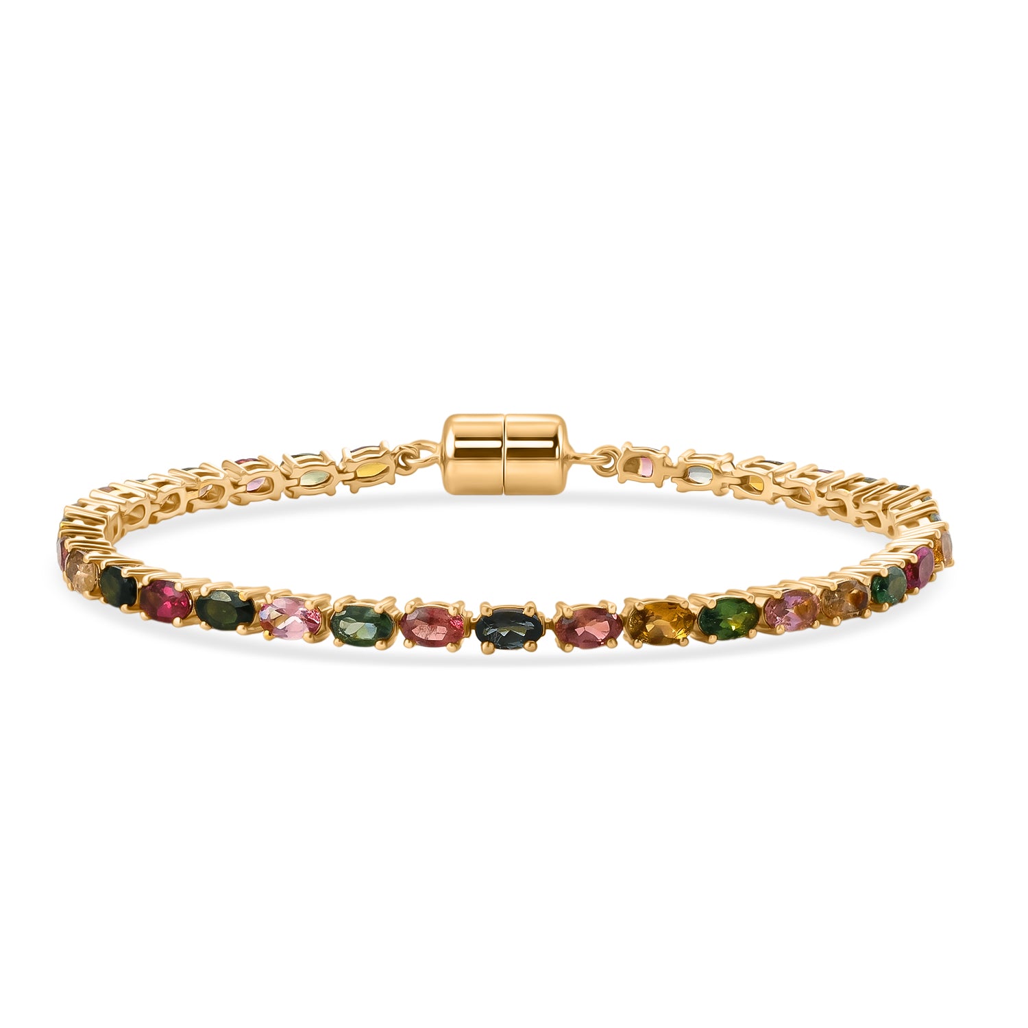D'Joy AA Mehrfarbiges-Turmalin Armband ca. 19 cm 925 Silber 750 Gelbgold vermeil ca. 7.49 ct