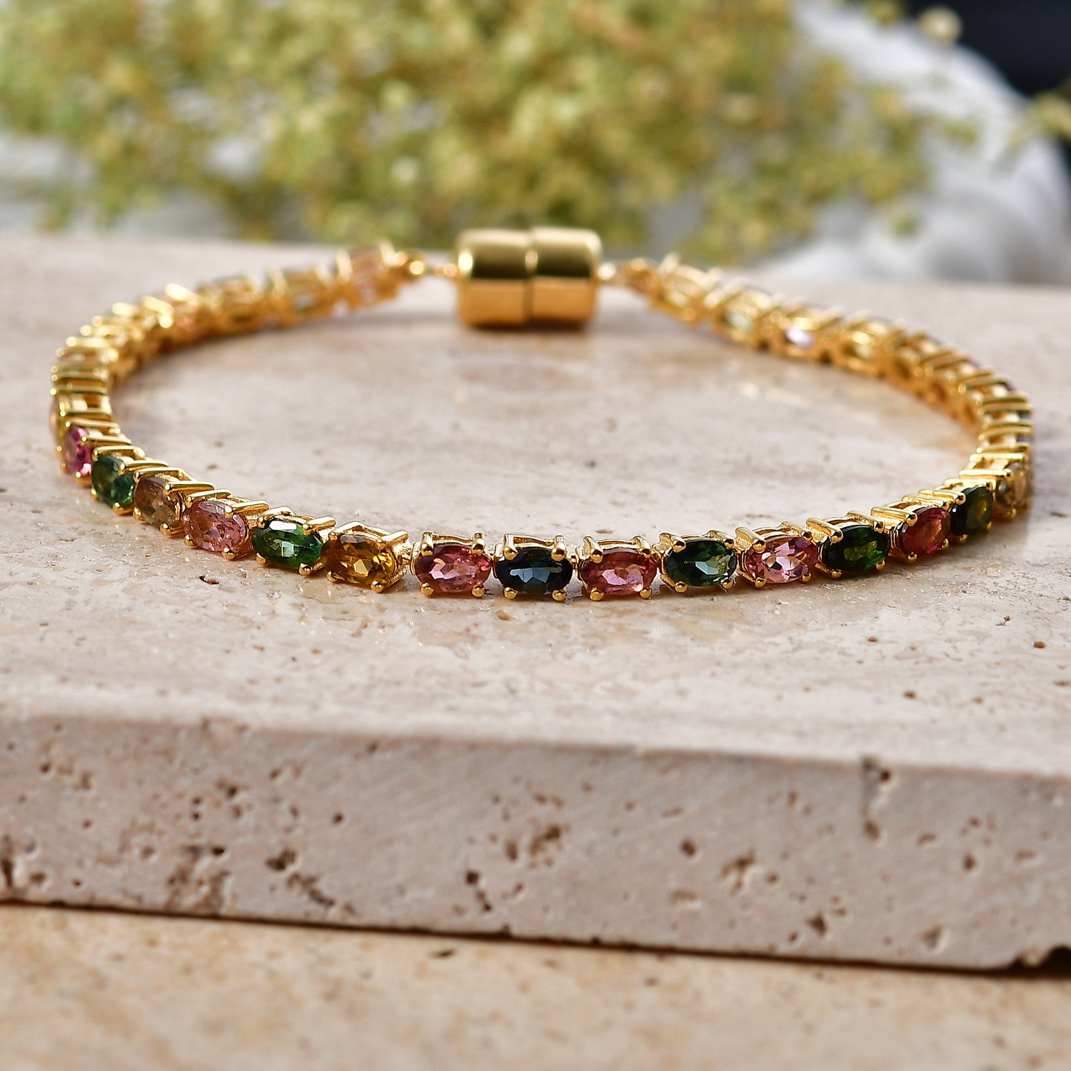 D'Joy AA Mehrfarbiges-Turmalin Armband ca. 19 cm 925 Silber 750 Gelbgold vermeil ca. 7.49 ct