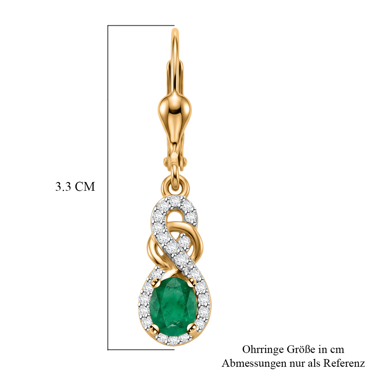 D'Joy Socoto Smaragd, Weißer Zirkon Ohrringe 925 Silber 750 Vergoldet ca. 0.95 ct