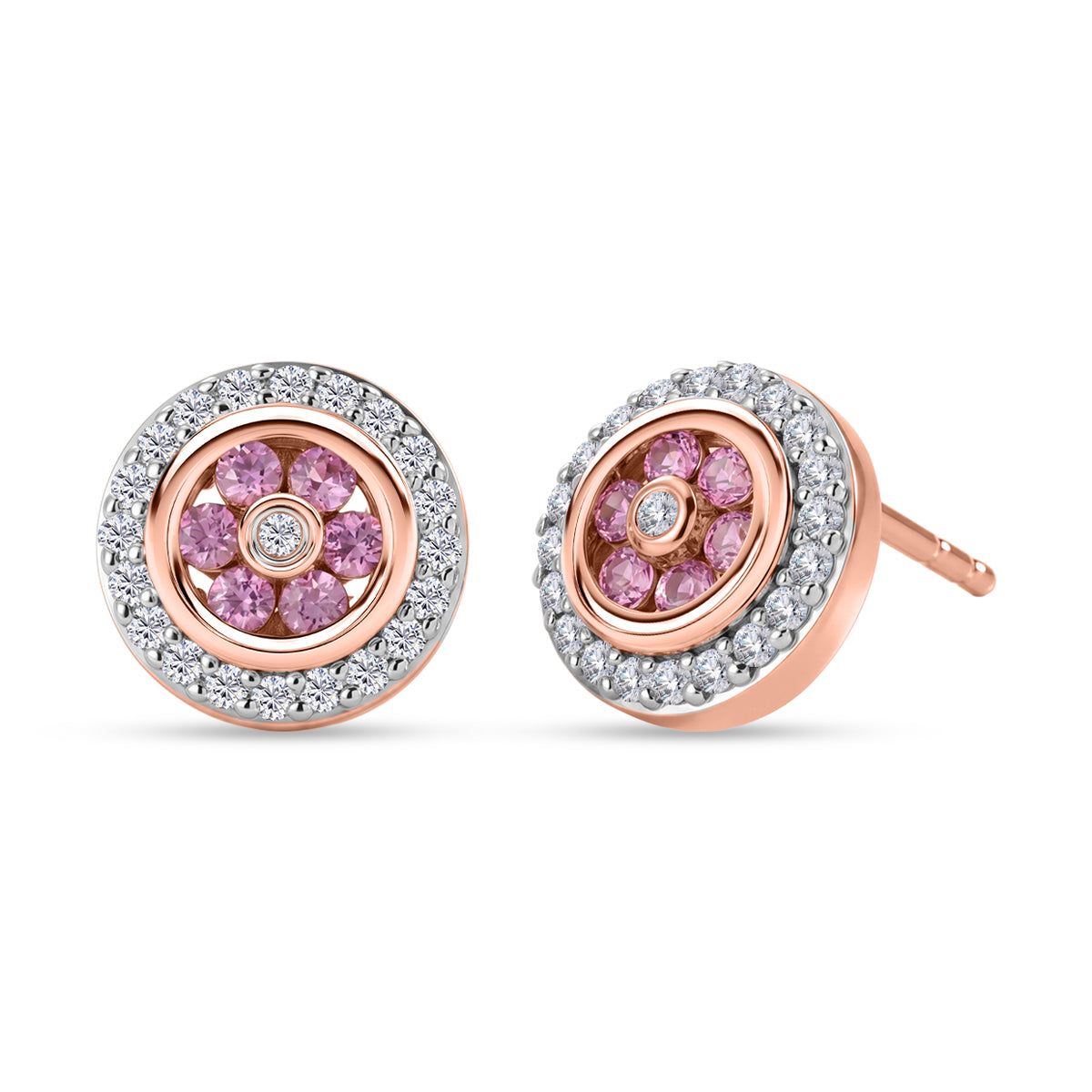 D'Joy Rosa Saphir und Zirkon Ohrringe, 925 Silber 750 Roségold Vermeil - 0,79 ct.