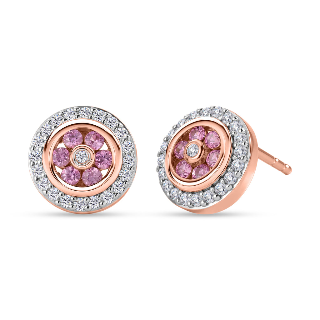 D'Joy Rosa Saphir, Weißer Zirkon Ohrringe 925 Silber 750 Roségold vermeil ca. 0,79 ct.