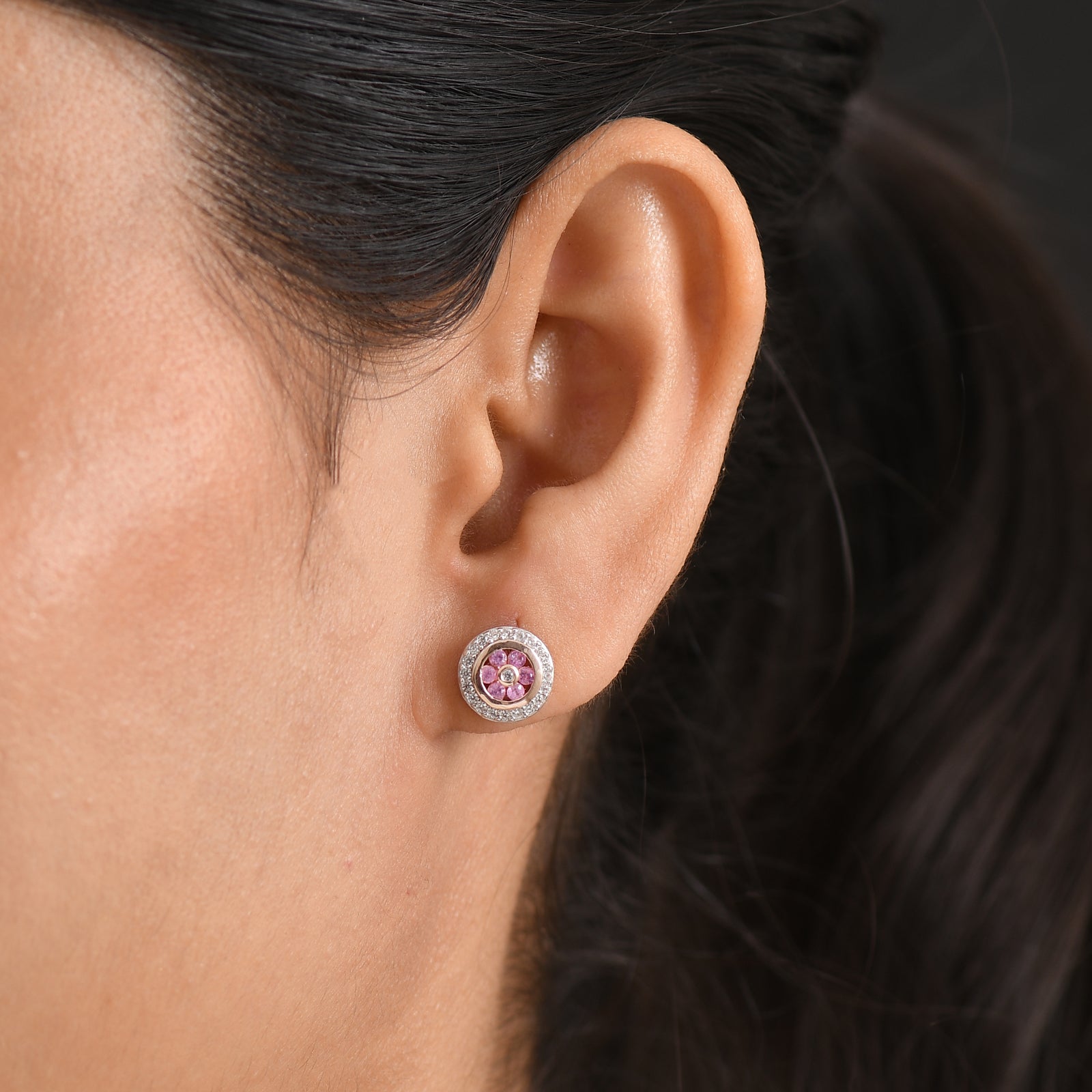 D'Joy Rosa Saphir und Zirkon Ohrringe, 925 Silber 750 Roségold Vermeil - 0,79 ct.