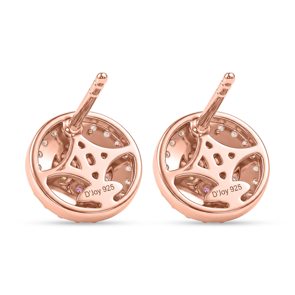 D'Joy Rosa Saphir, Weißer Zirkon Ohrringe 925 Silber 750 Roségold vermeil ca. 0,79 ct.