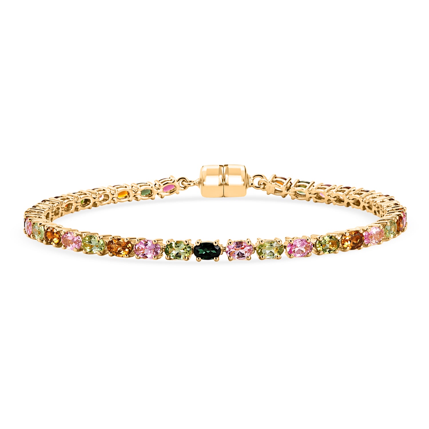 D'Joy AA Mehrfarbiges-Turmalin Armband ca. 20 cm 925 Silber 750 Gelbgold vermeil ca. 8.72 ct