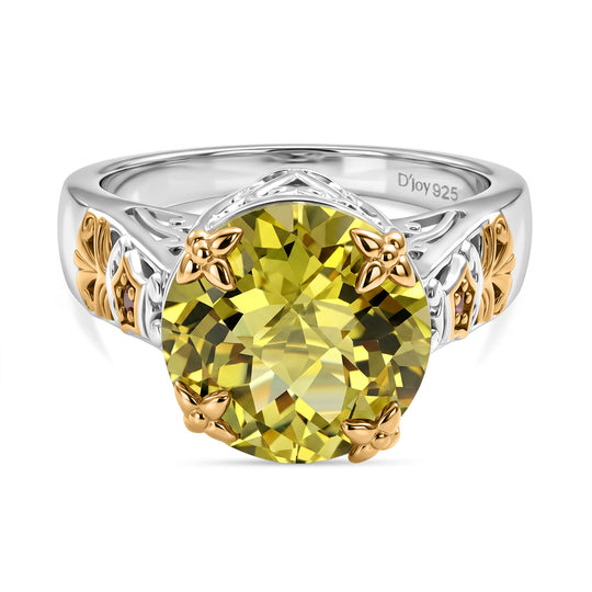 D'Joy AAA Ouro Verde-Quarz, Natürlicher Rhodolith Granat Ring 925 Silber Rhodiniert und 750 Gelbgold Vermeil (Größe 19.00) ca. 6,28 ct