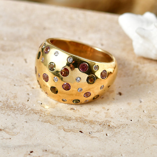 EVER TRUE AA Mehrfarbiger-Turmalin Ring Nickelfreies Messing (Größe 18.00) ca. 1.28 ct