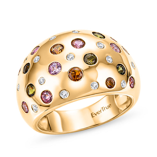 EVER TRUE AA Mehrfarbiger-Turmalin Ring Nickelfreies Messing (Größe 18.00) ca. 1.28 ct
