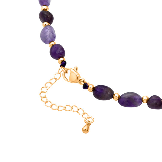 Afrikanischer Amethyst Halskette ca. 60 cm +5 cm Extender, Reine Legierung Goldton ca. 100.00 ct