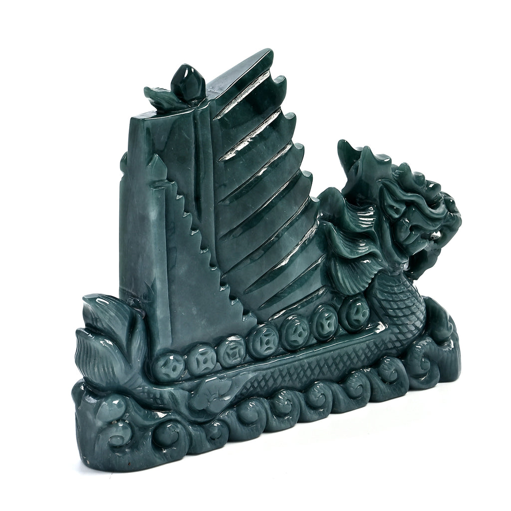 One piece  approx 9cm carving Qi lin in Dragon Boat Olmec jade (Type A Natural jadeite jade)