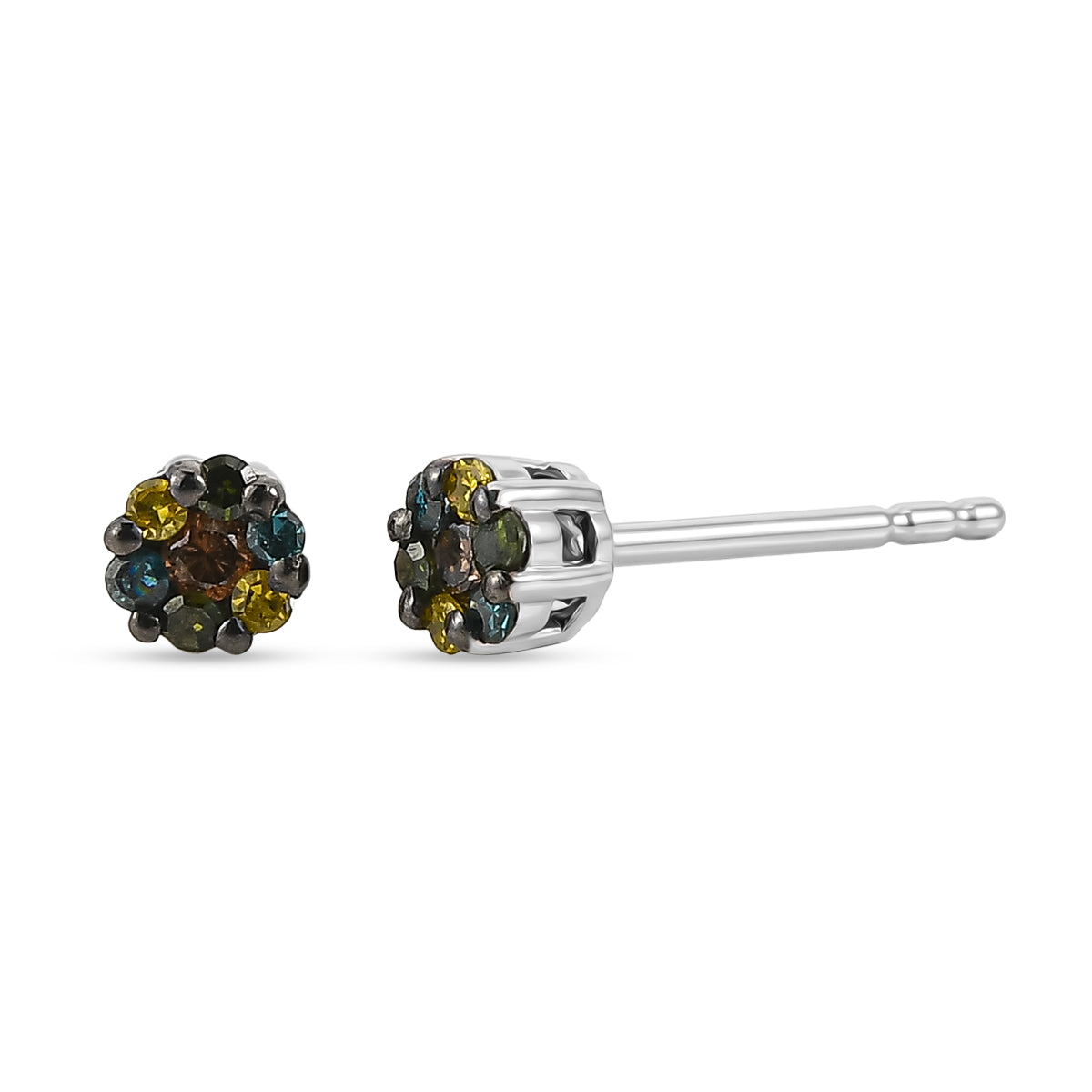 D'Joy Natürlicher Champagner Diamant, Blauer Diamant Ohrringe 925 Silber Rhodiniert ca. 0.15 ct