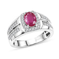 D'Joy AA Burmesischer Rubin, Moissanit Ring 925 Silber Rhodiniert (Größe 20.00) ca. 2,01 ct