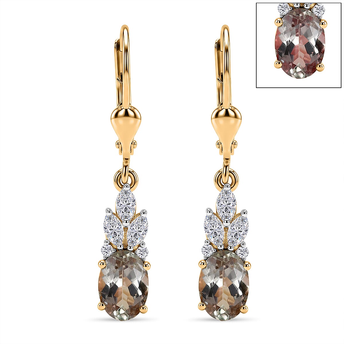 D'Joy AA Turkizit, Moissanit AGI zertifiziert Ohrringe 925 Silber 750 Gelbgold vermeil ca. 2,54 ct.