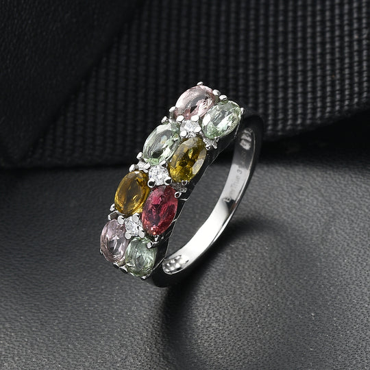 EVER TRUE AA Mehrfarbiger-Turmalin, Moissanit Ring 316L Edelstahl (Größe 20.00) ca. 2.63 ct