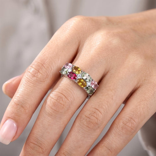 EVER TRUE AA Mehrfarbiger-Turmalin, Moissanit Ring 316L Edelstahl (Größe 20.00) ca. 2.63 ct