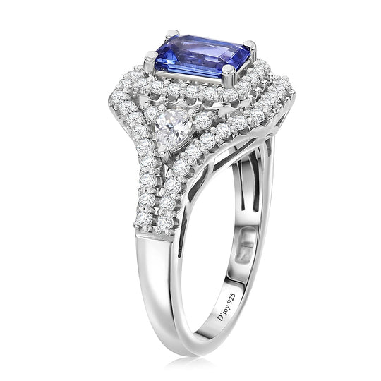 D'Joy AA Tansanit, Moissanit AGI zertifiziert Ring 925 Silber Rhodiniert (Größe 18.00) ca. 2,50 ct