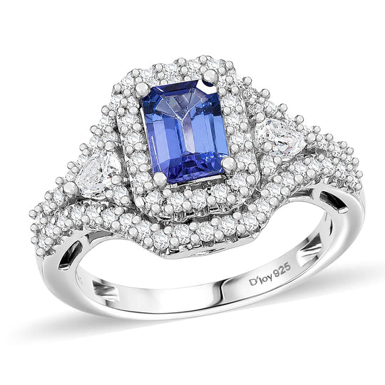 D'Joy AA Tansanit, Moissanit AGI zertifiziert Ring 925 Silber Rhodiniert (Größe 18.00) ca. 2,50 ct