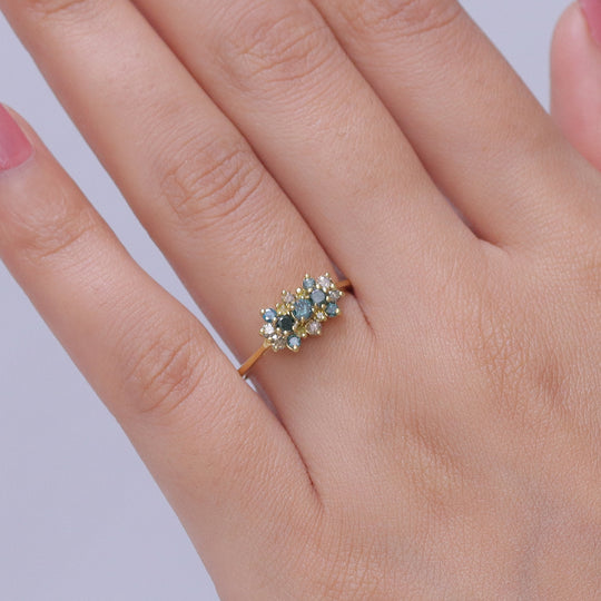 D'Joy Blauer Diamant, Grüner Diamant Ring 925 Silber 750 Gelbgold vermeil (Größe 21.00) ca. 0.51 ct