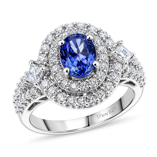 D'Joy AA Tansanit, Moissanit AGI zertifiziert Ring 925 Silber Rhodiniert (Größe 18.00) ca. 2,50 ct