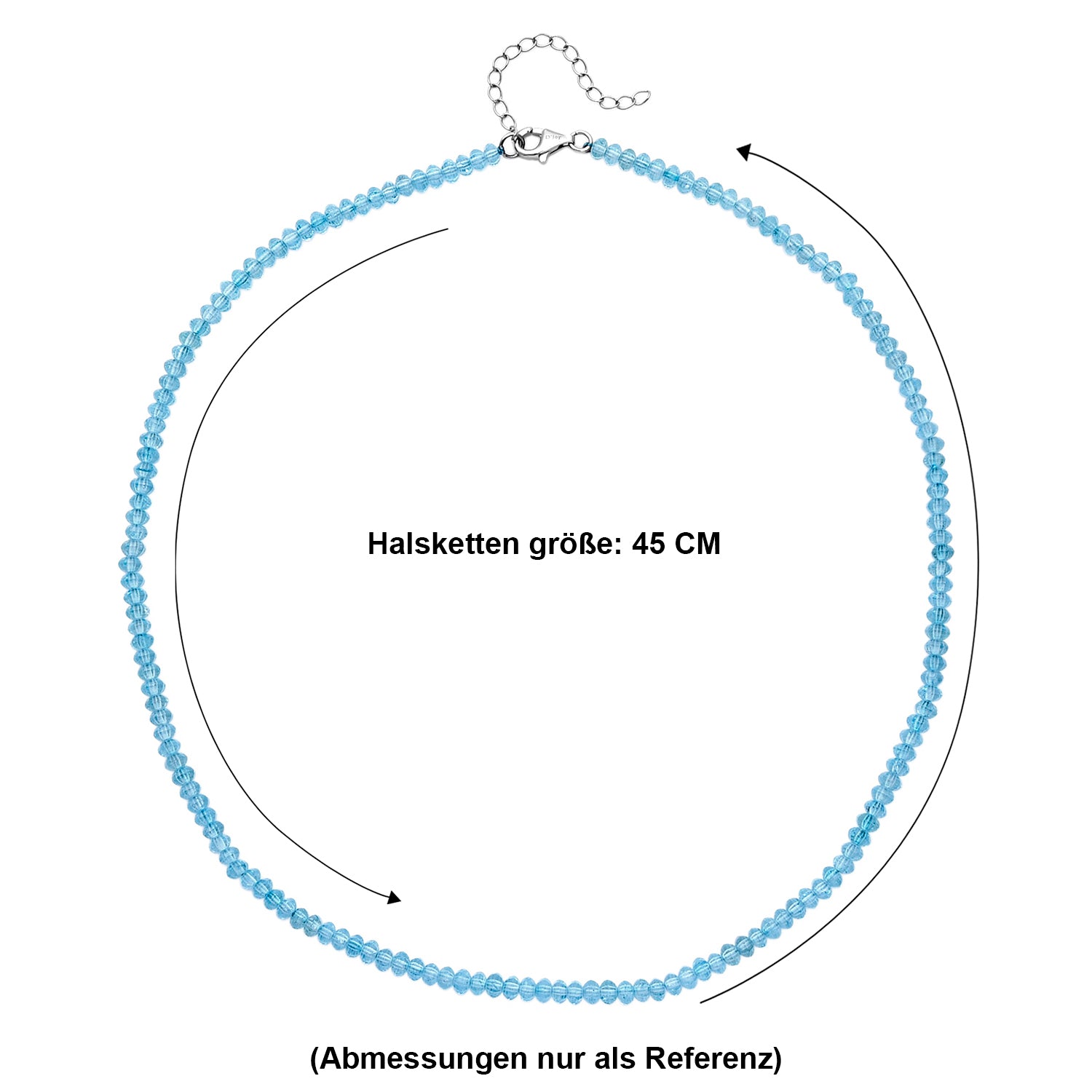 D'Joy Blau Topas Halskette ca. 45 cm 925 Silber Rhodiniert ca. 45.00 ct